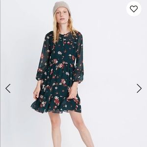 Madewell Sheer-Sleeve Pintuck Ruffle Dress in Spruce Blooms 2